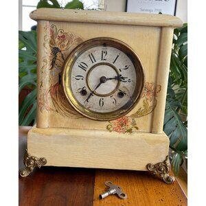 Painted 1890s New Haven Mantle Clock-Works!
